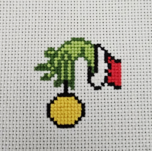 Grinch Christmas Ornament Cross Stitch Completed Finished Red Green Pattern - Picture 1 of 2
